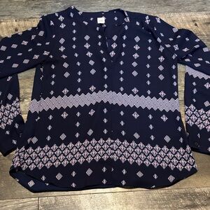 Gap Xsmall Navy pink White Geometric Blouse XS